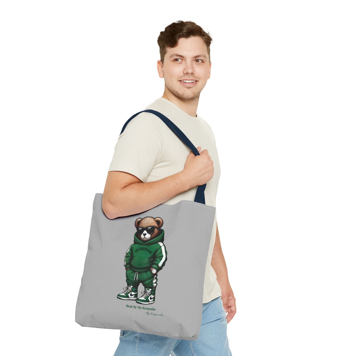 Tote Bag Light grey β Green Bear by My Keepsake