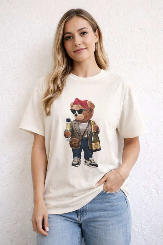 Champagne Teddy Bear T-Shirt – Cute Stylish Graphic Tee