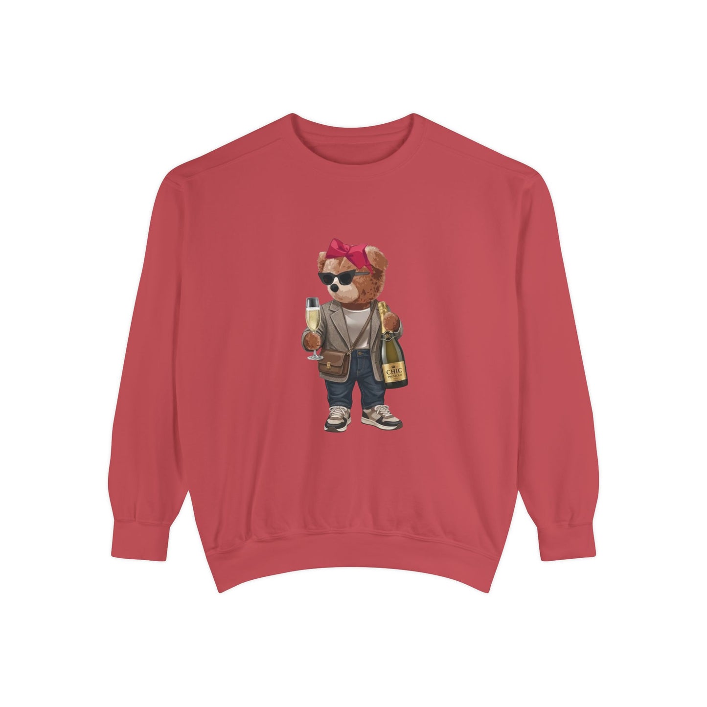 Cute Party Bear Sweatshirt, Funny Champagne Bear Graphic Crewneck, Unisex Cozy Pullover