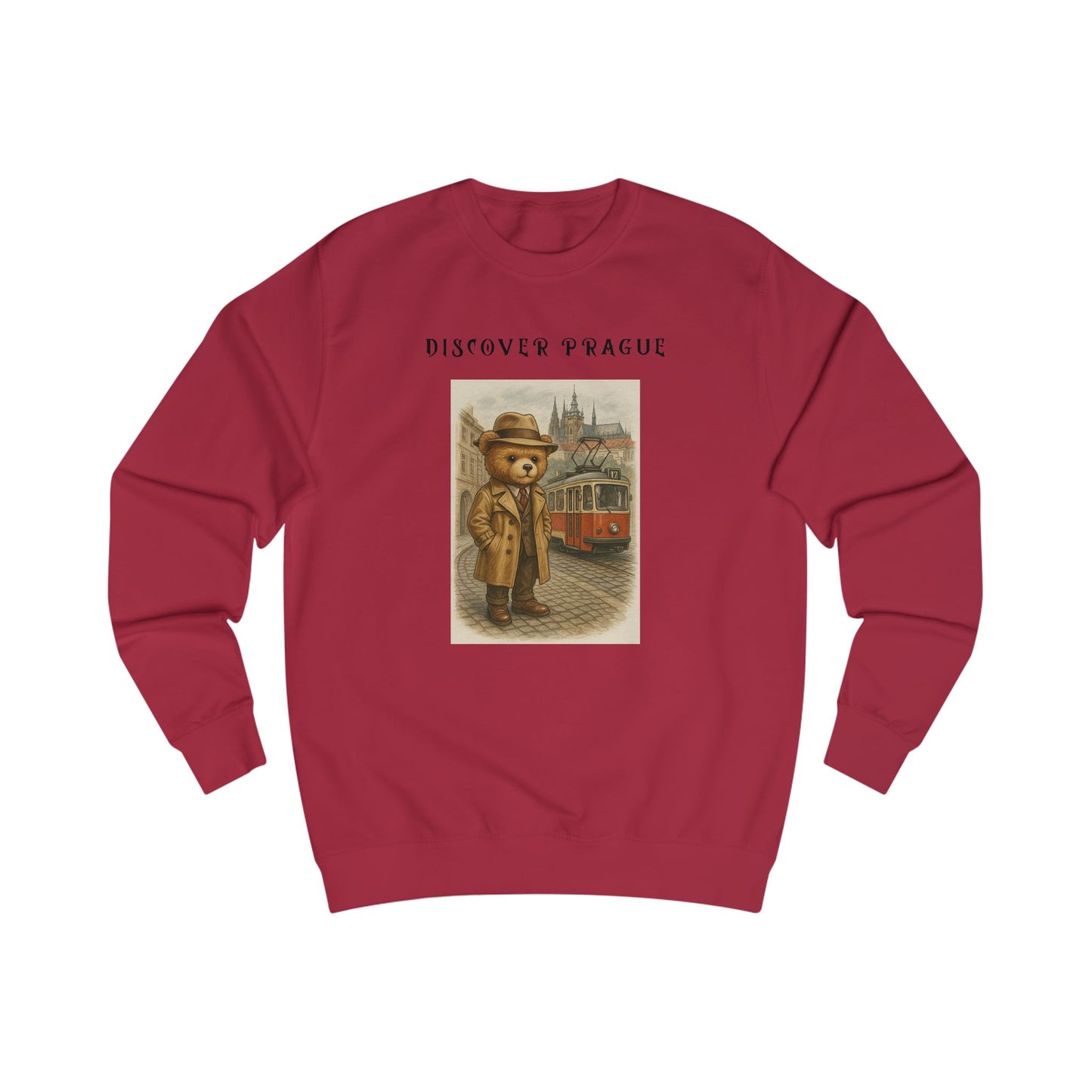 Discover Prague Sweatshirt - Vintage Bear Tram Graphic