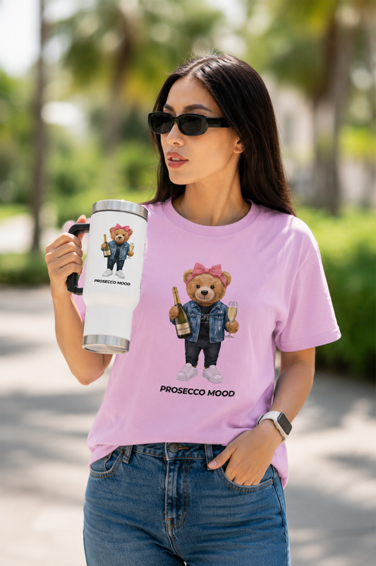Prosecco Mood Bear Stainless Steel Travel Mug — 14oz