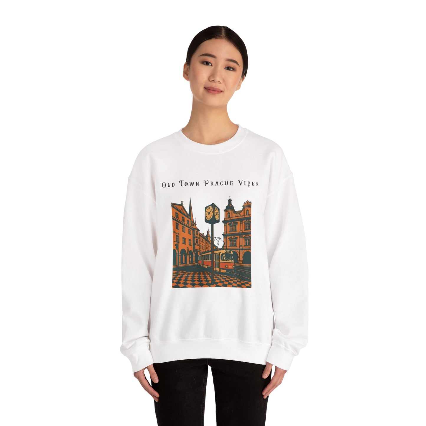 Prague Old Town Sweatshirt  Vintage Czech Republic Crewneck  Travel Souvenir Gift