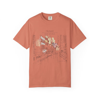 Prague Old Town Sketch T-Shirt | Unisex Vintage Garment-Dyed Tee | Travel Souvenir from Czech Republic