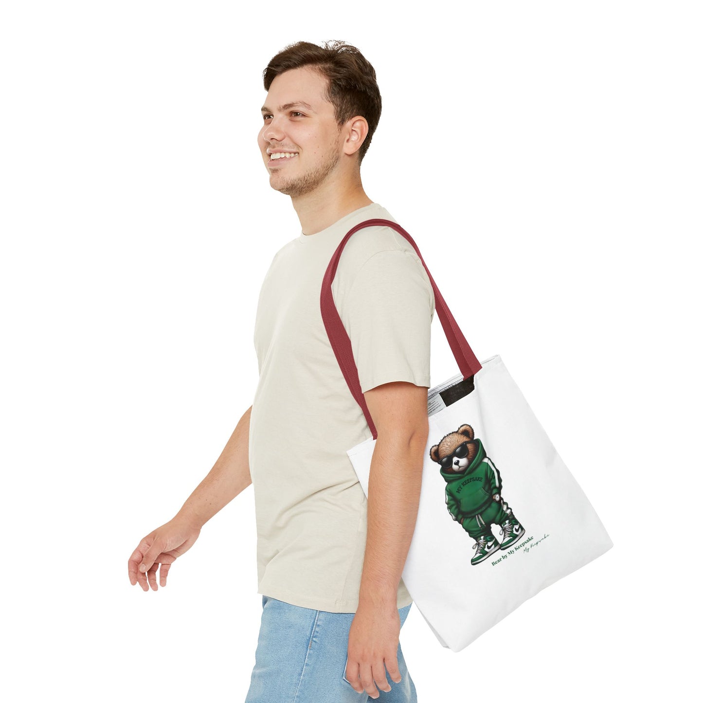 Tote Bag White  – Green Bear by My Keepsake