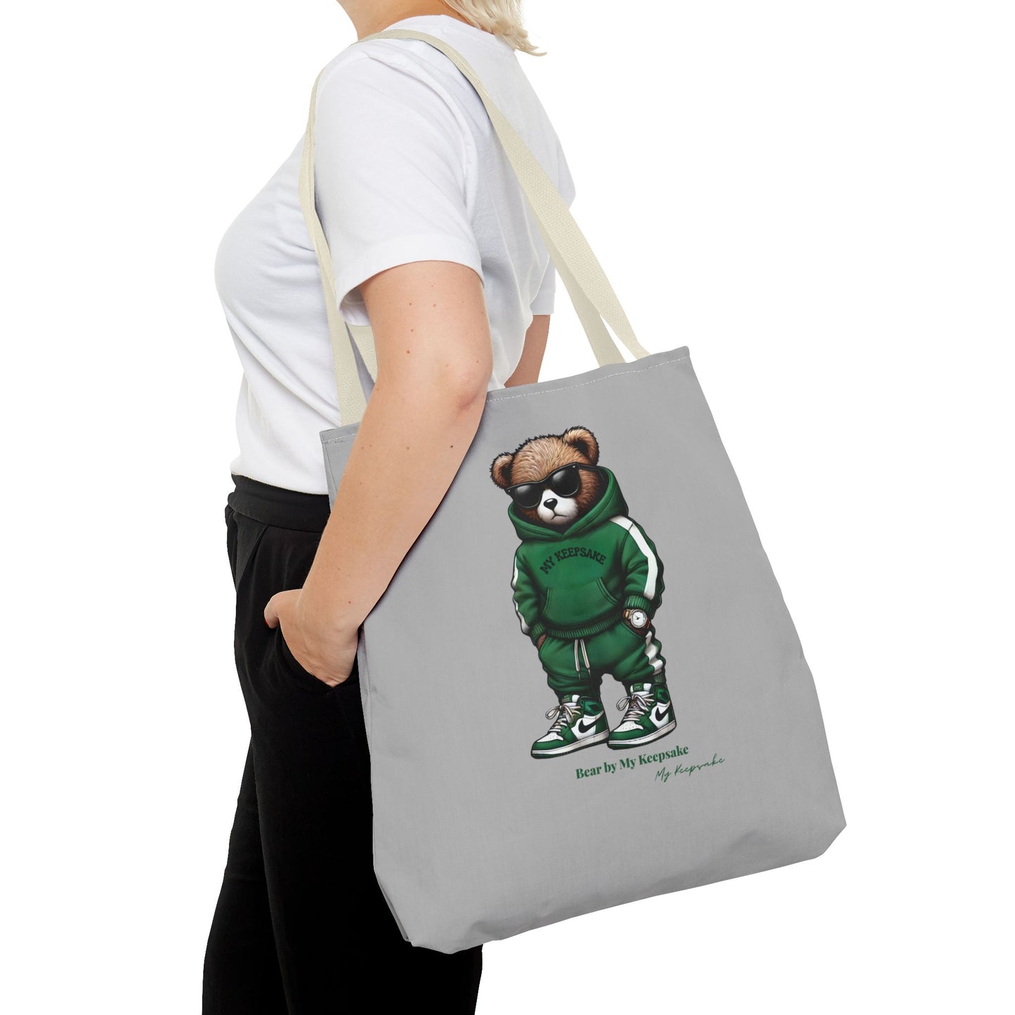 Tote Bag Light grey –  Green Bear by My Keepsake
