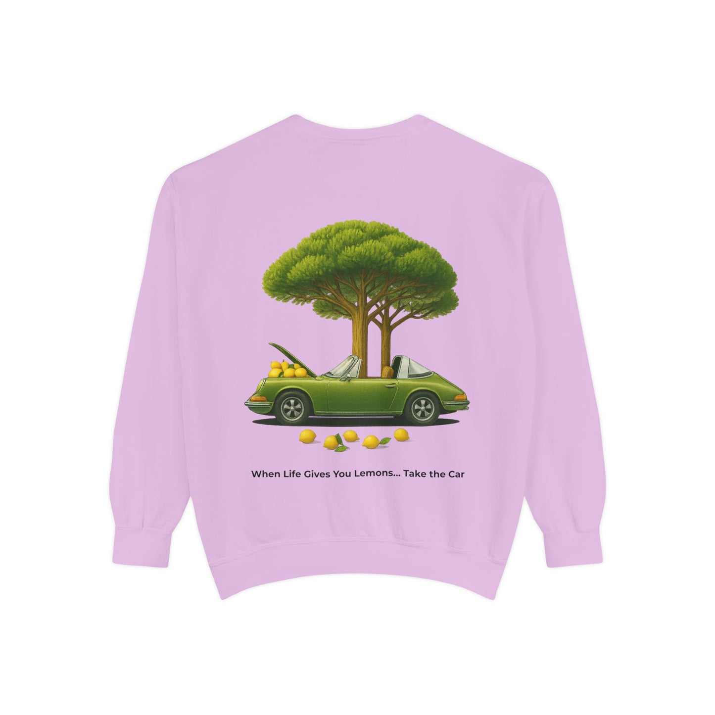 Vintage Car Graphic Crewneck Sweatshirt – Nature Scene Back Print