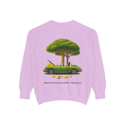 Vintage Car Graphic Crewneck Sweatshirt – Nature Scene Back Print