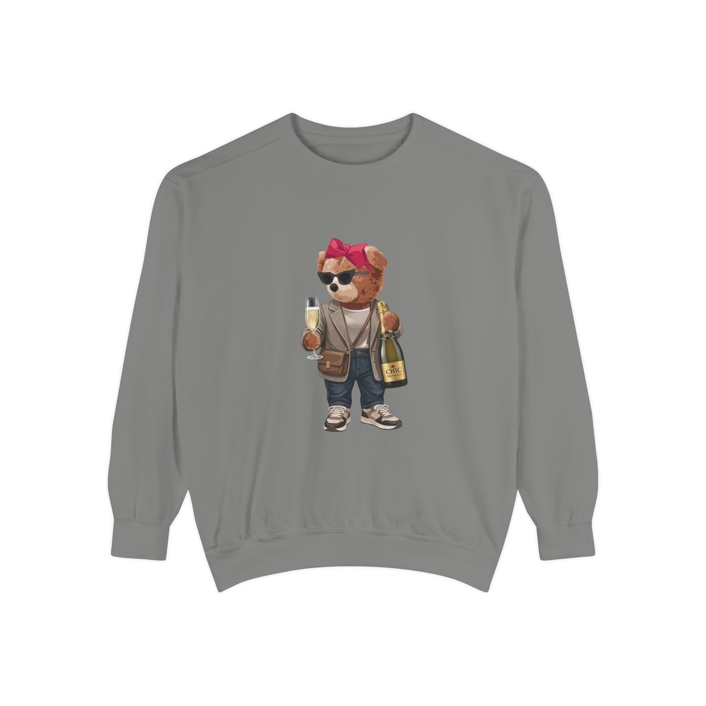 Cute Party Bear Sweatshirt, Funny Champagne Bear Graphic Crewneck, Unisex Cozy Pullover