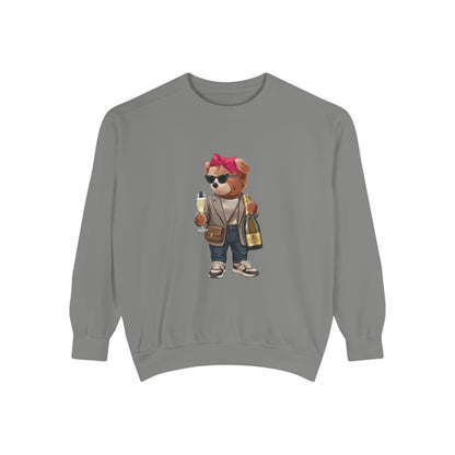 Cute Party Bear Sweatshirt, Funny Champagne Bear Graphic Crewneck, Unisex Cozy Pullover