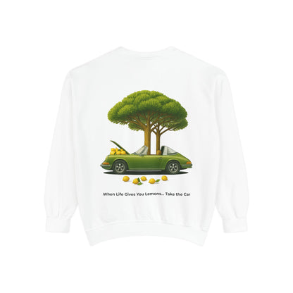 Vintage Car Graphic Crewneck Sweatshirt – Nature Scene Back Print
