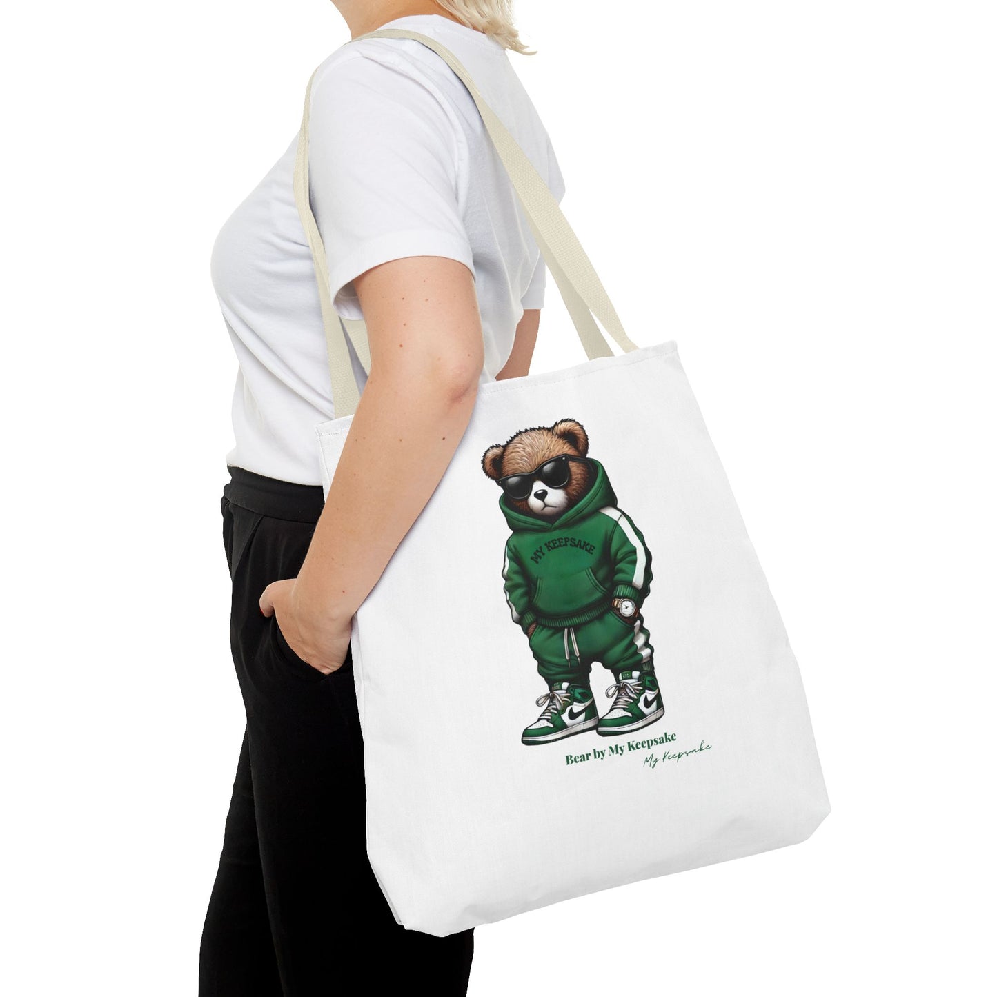 Tote Bag White  – Green Bear by My Keepsake