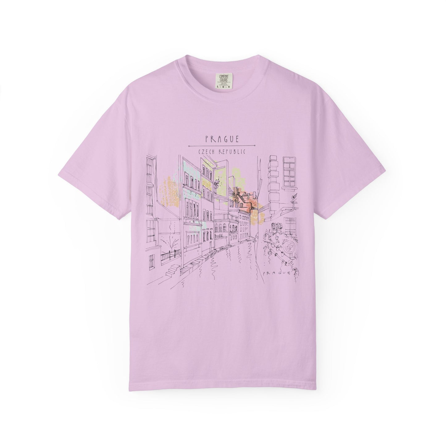 Prague Old Town Sketch T-Shirt | Unisex Vintage Garment-Dyed Tee | Travel Souvenir from Czech Republic