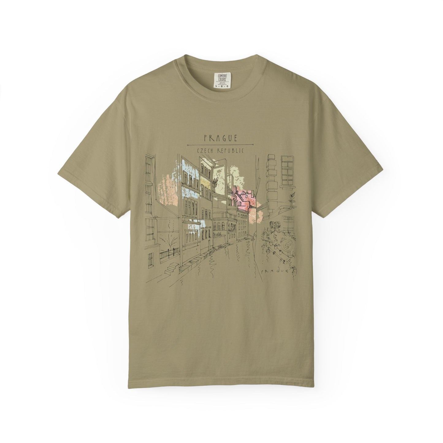 Prague Old Town Sketch T-Shirt | Unisex Vintage Garment-Dyed Tee | Travel Souvenir from Czech Republic