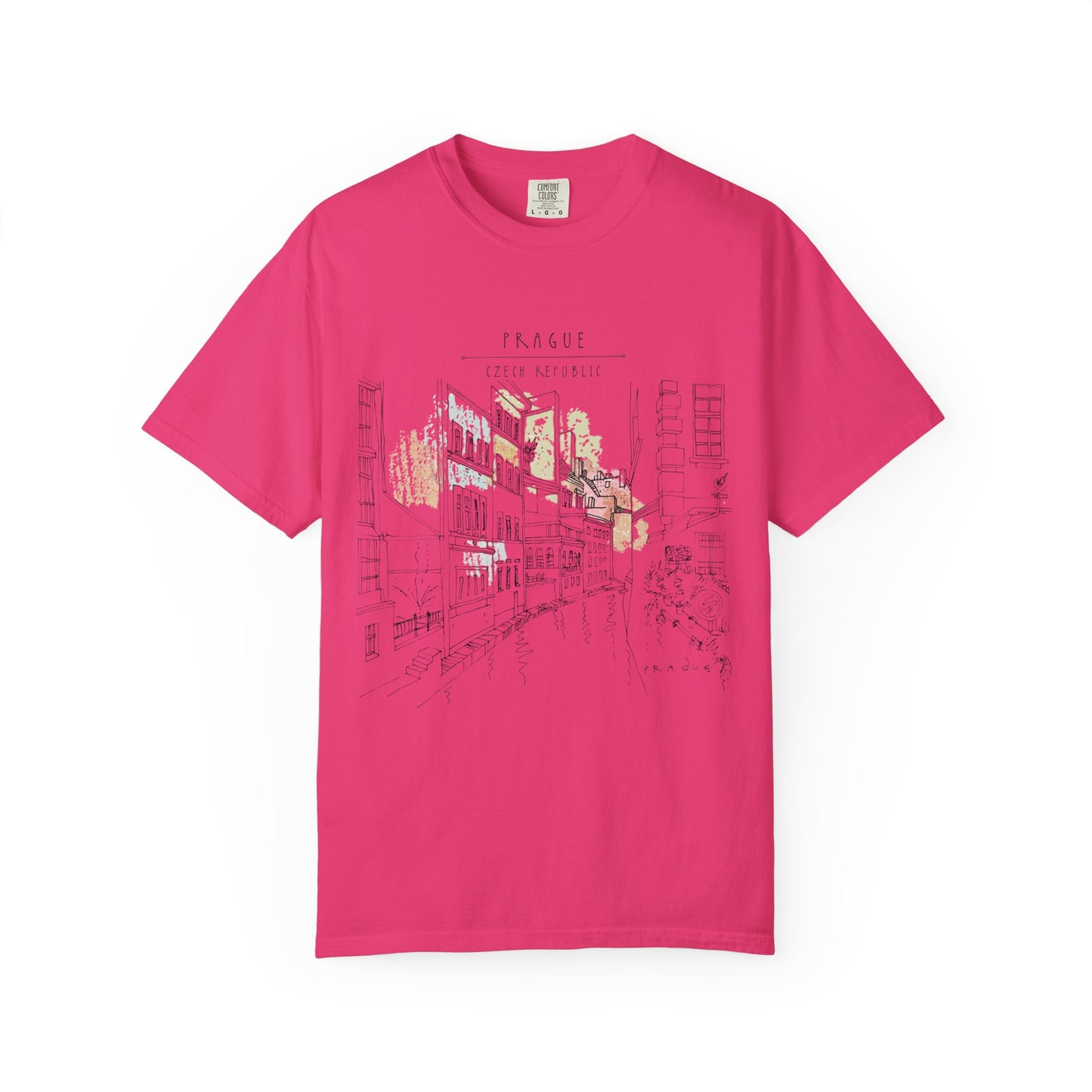 Prague Old Town Sketch T-Shirt | Unisex Vintage Garment-Dyed Tee | Travel Souvenir from Czech Republic