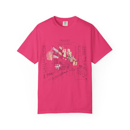 Prague Old Town Sketch T-Shirt | Unisex Vintage Garment-Dyed Tee | Travel Souvenir from Czech Republic