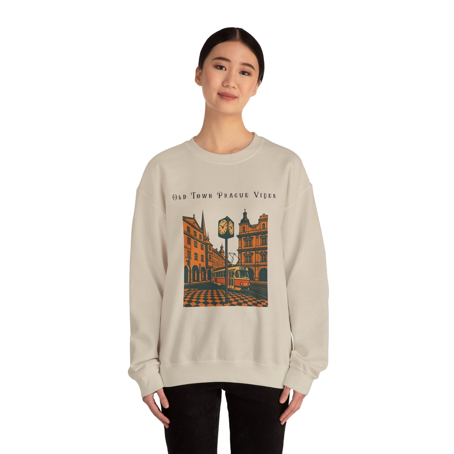 Prague Old Town Sweatshirt  Vintage Czech Republic Crewneck  Travel Souvenir Gift