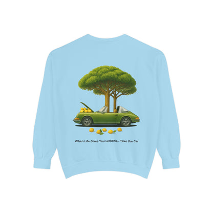 Vintage Car Graphic Crewneck Sweatshirt – Nature Scene Back Print