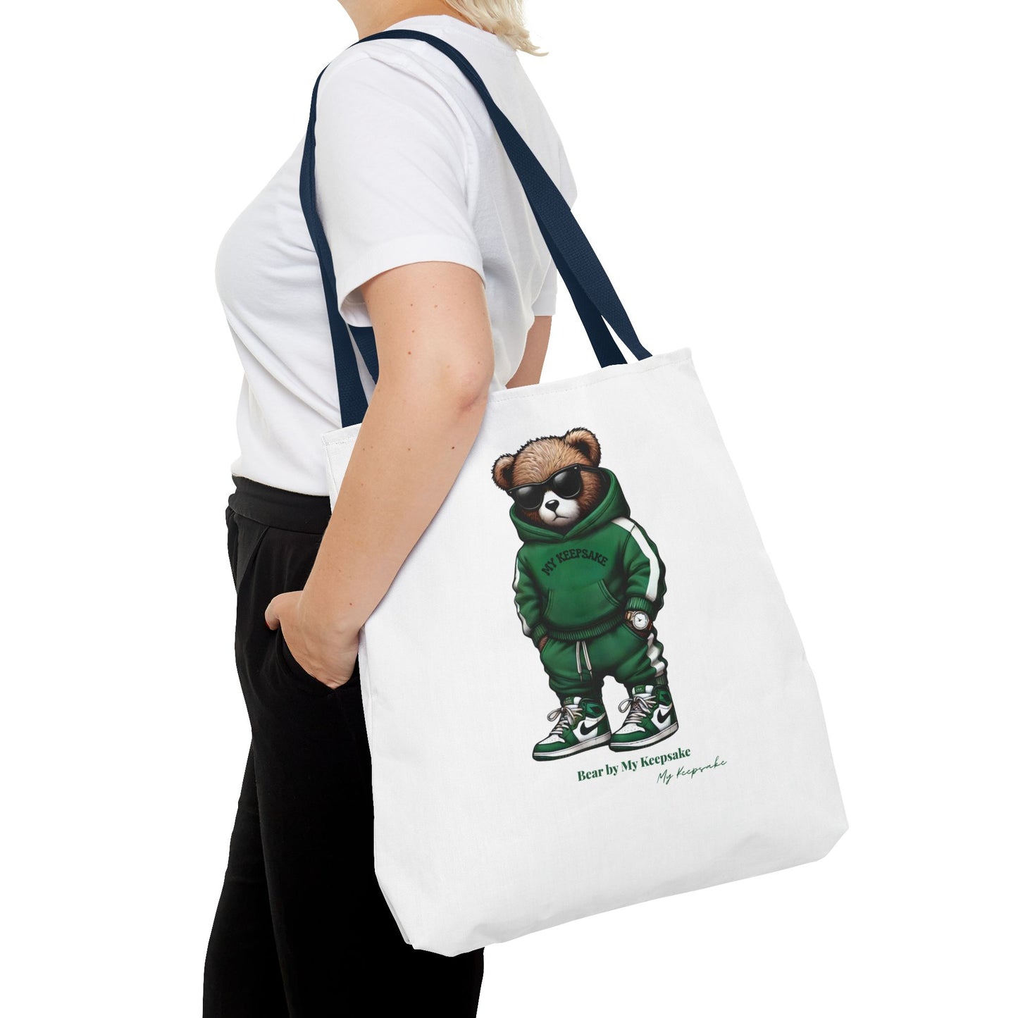 Tote Bag White  – Green Bear by My Keepsake
