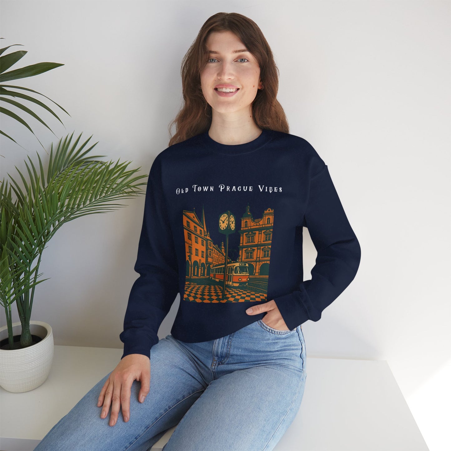 Prague Old Town Sweatshirt  Vintage Czech Republic Crewneck  Travel Souvenir Gift