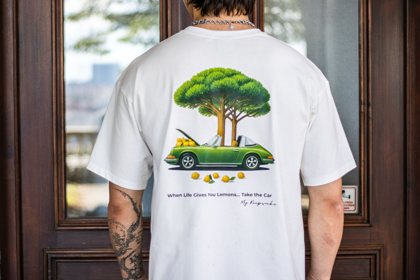 Lemon Tree Car T-Shirt – Vintage Green Graphic Garment-Dyed Tee
