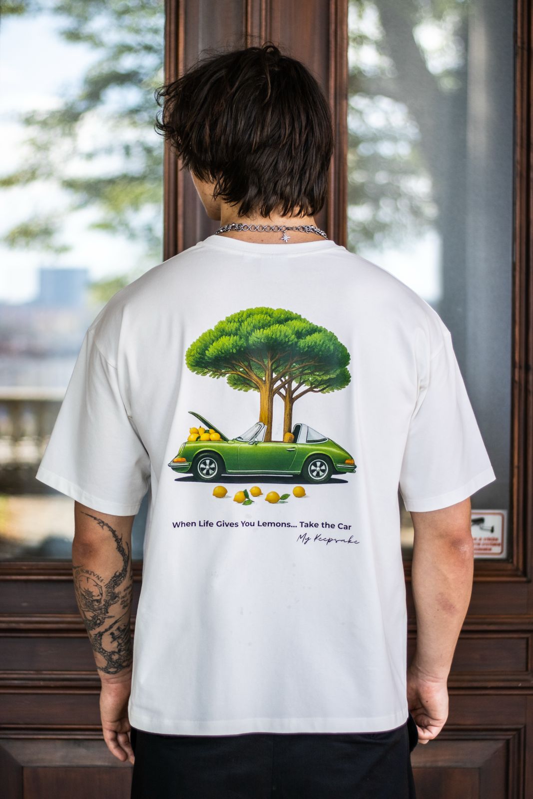 Lemon Tree Car T-Shirt – Vintage Green Graphic Garment-Dyed Tee