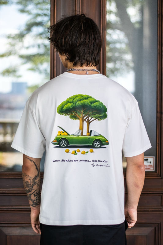 Lemon Tree Car T-Shirt – Vintage Green Graphic Garment-Dyed Tee