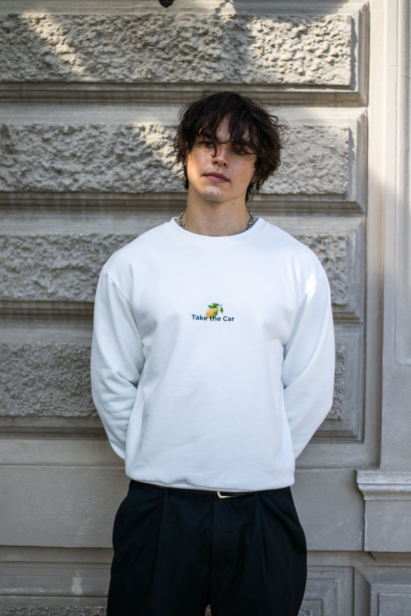 Vintage Car Graphic Crewneck Sweatshirt – Nature Scene Back Print