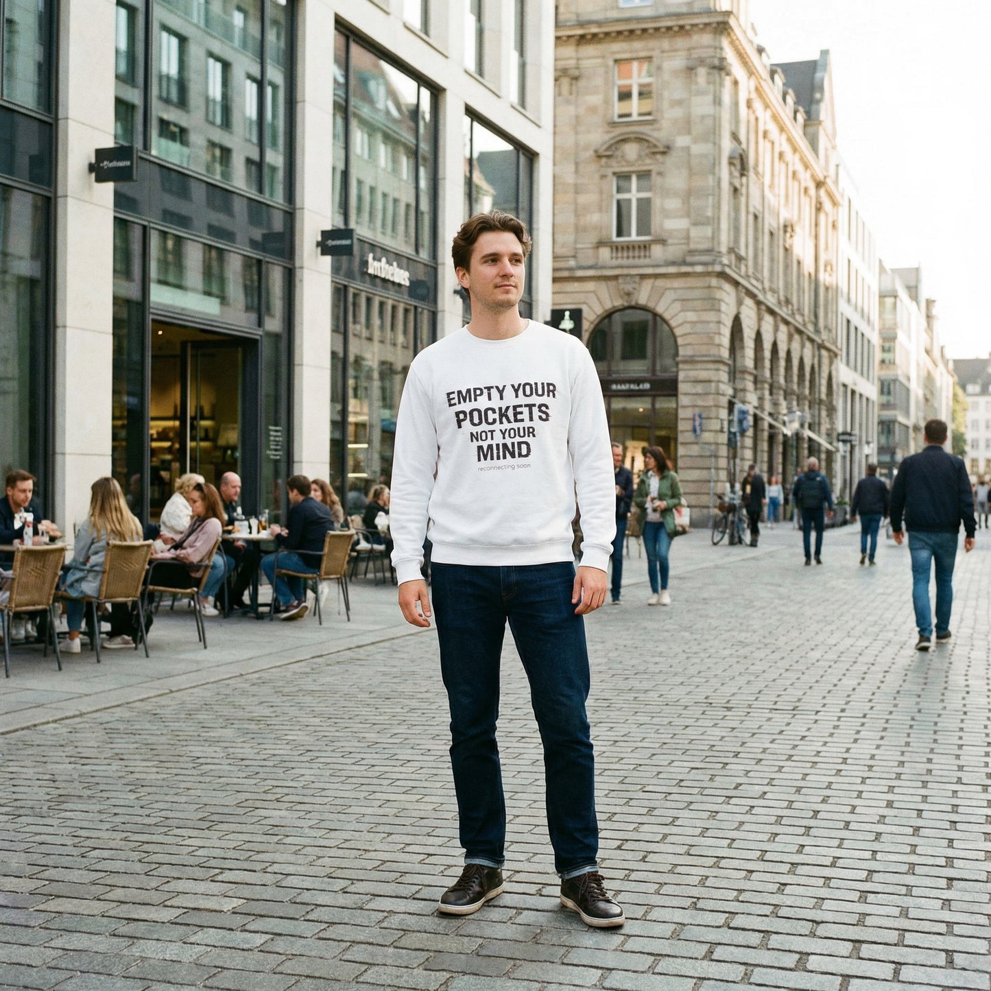 Empty Your Pockets Not Your Mind Unisex Crewneck – Motivational Minimalist Sweatshirt