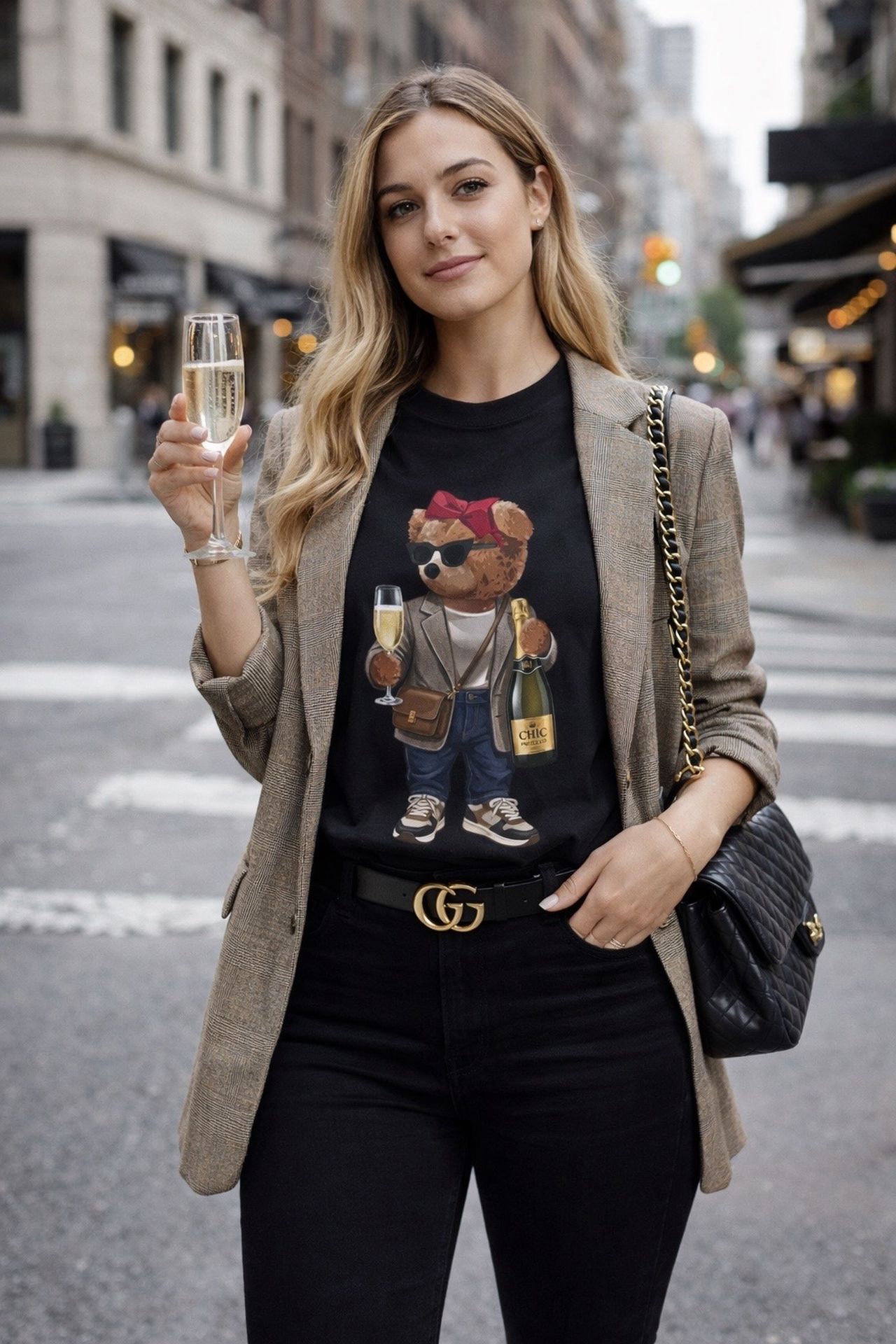 Champagne Teddy Bear T-Shirt – Cute Stylish Graphic Tee