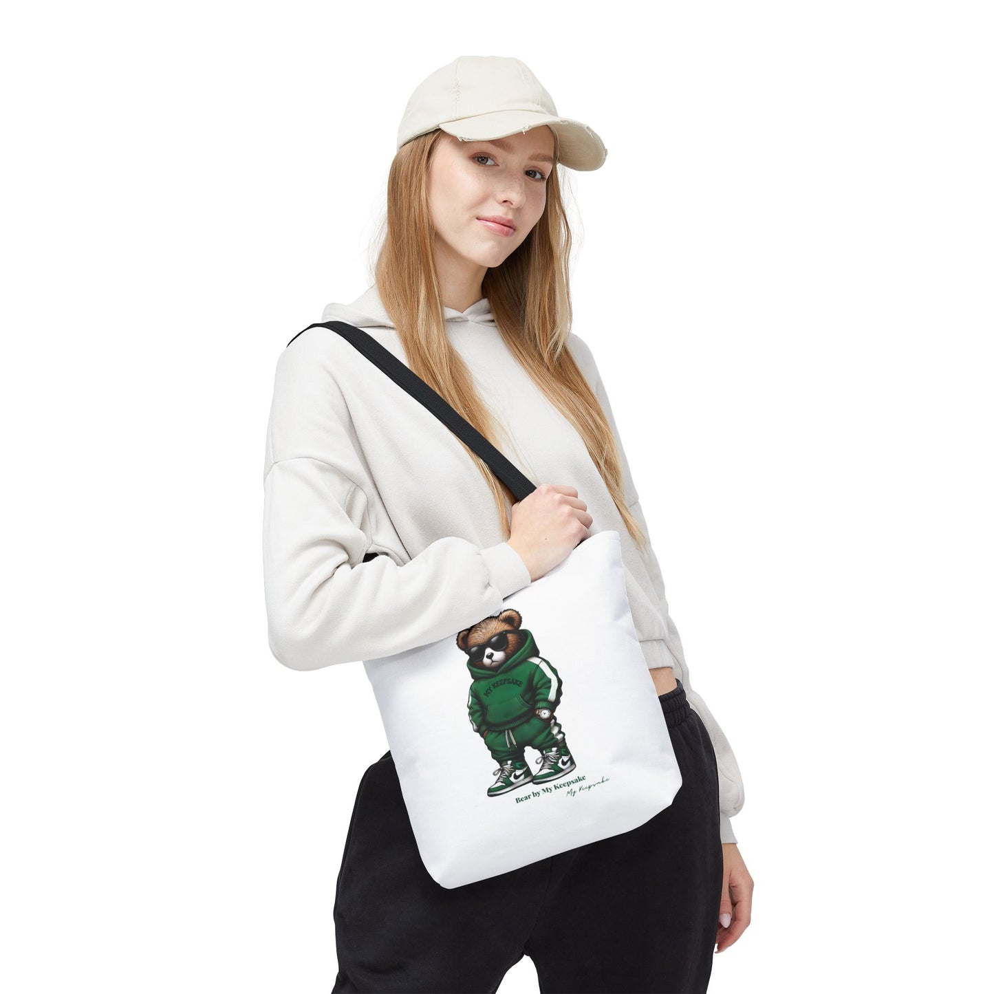 Tote Bag White  – Green Bear by My Keepsake
