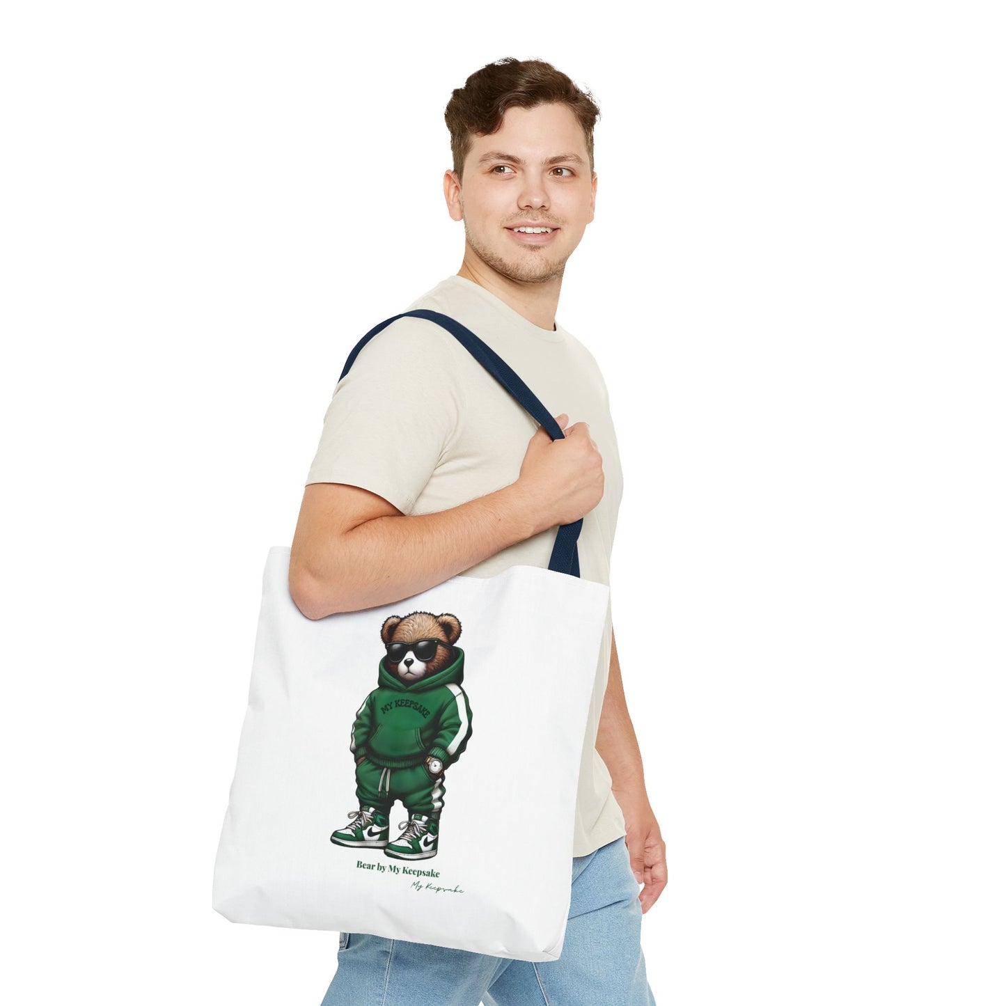 Tote Bag White  – Green Bear by My Keepsake