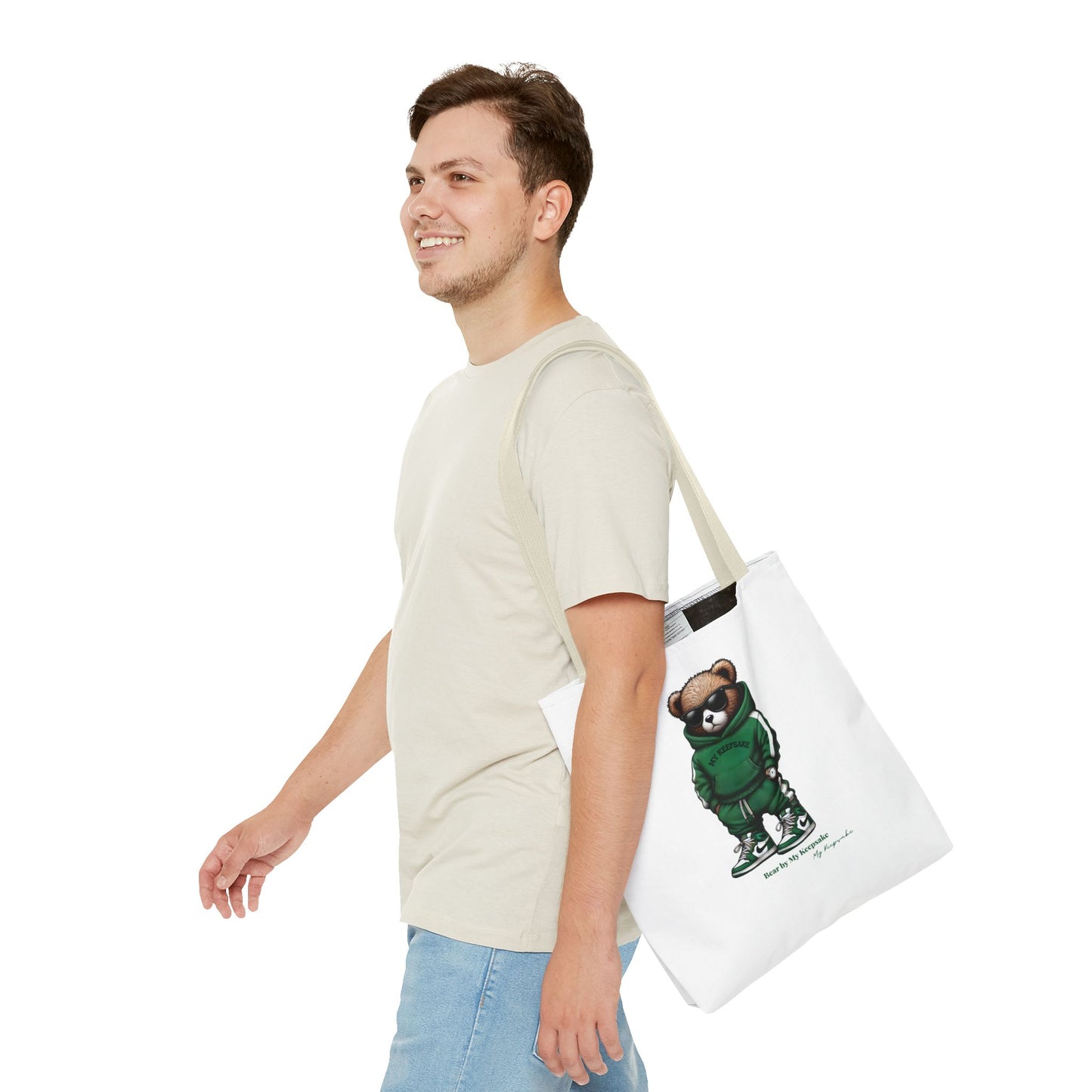 Tote Bag White  – Green Bear by My Keepsake