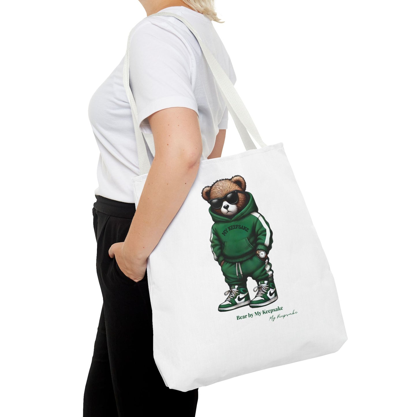 Tote Bag White  – Green Bear by My Keepsake