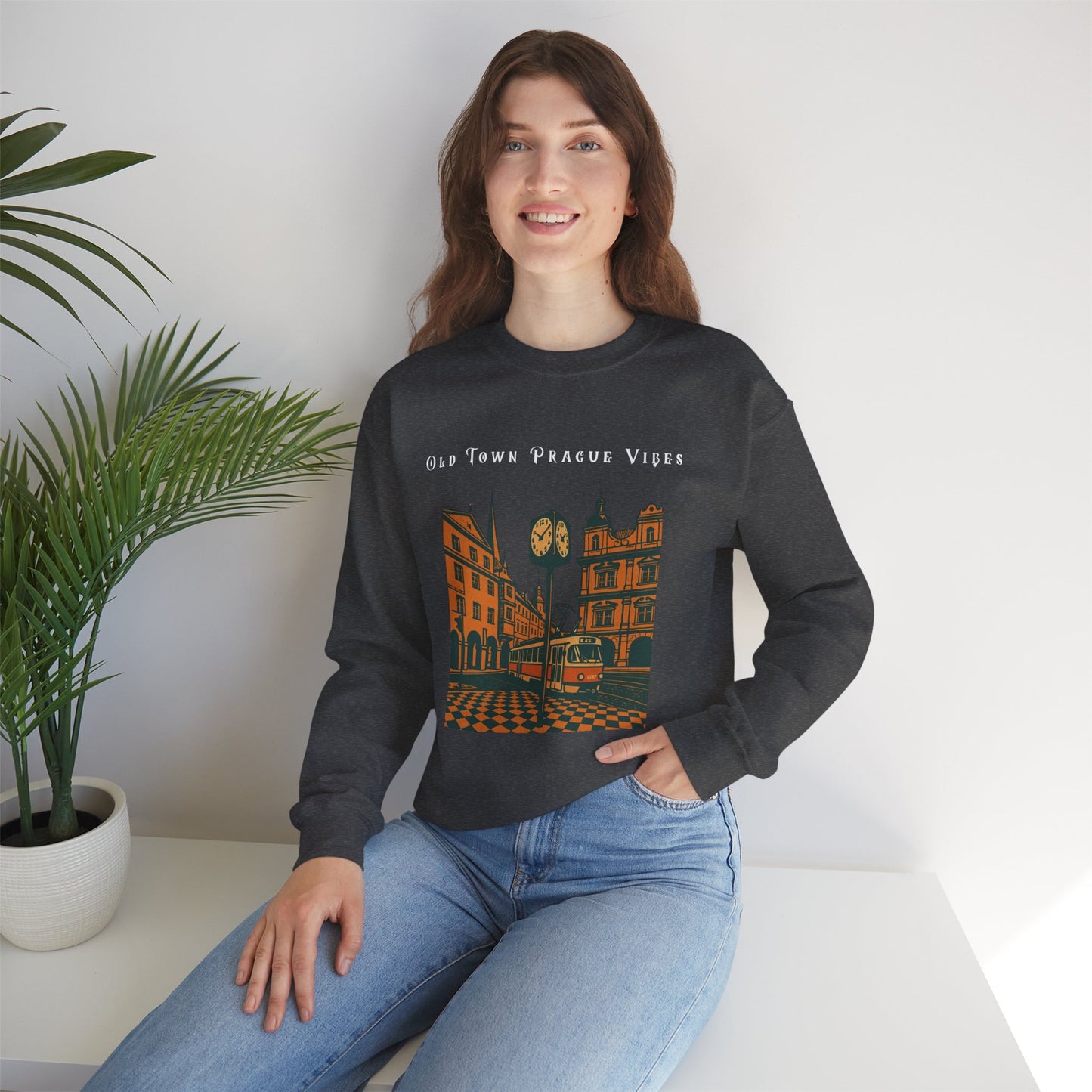 Prague Old Town Sweatshirt  Vintage Czech Republic Crewneck  Travel Souvenir Gift