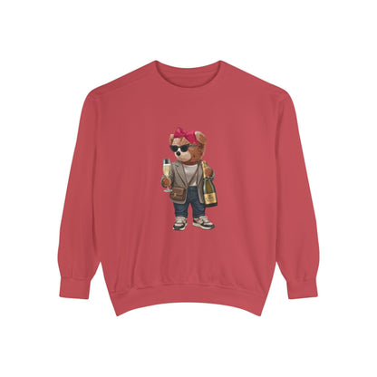 Cute Party Bear Sweatshirt, Funny Champagne Bear Graphic Crewneck, Unisex Cozy Pullover