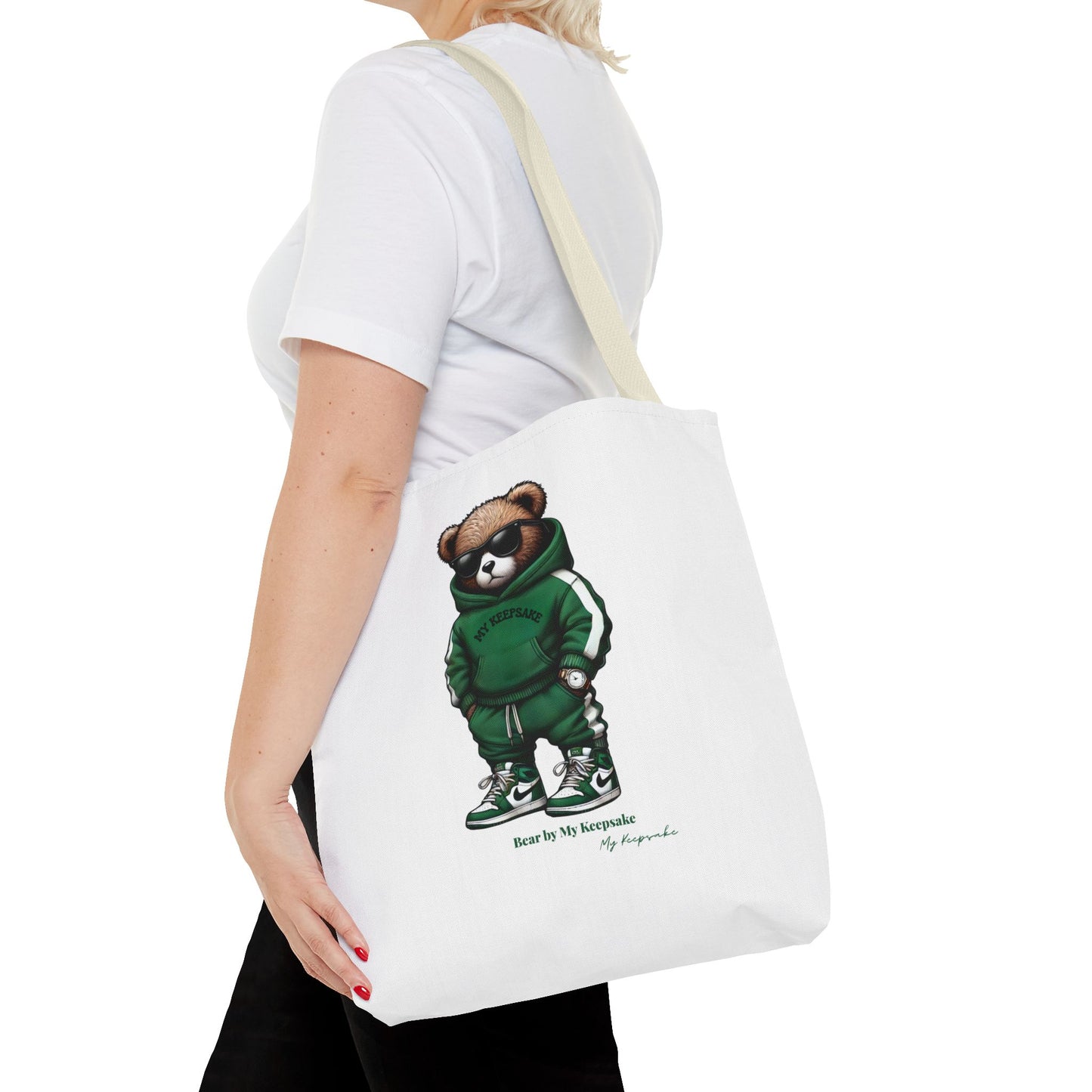 Tote Bag White  – Green Bear by My Keepsake