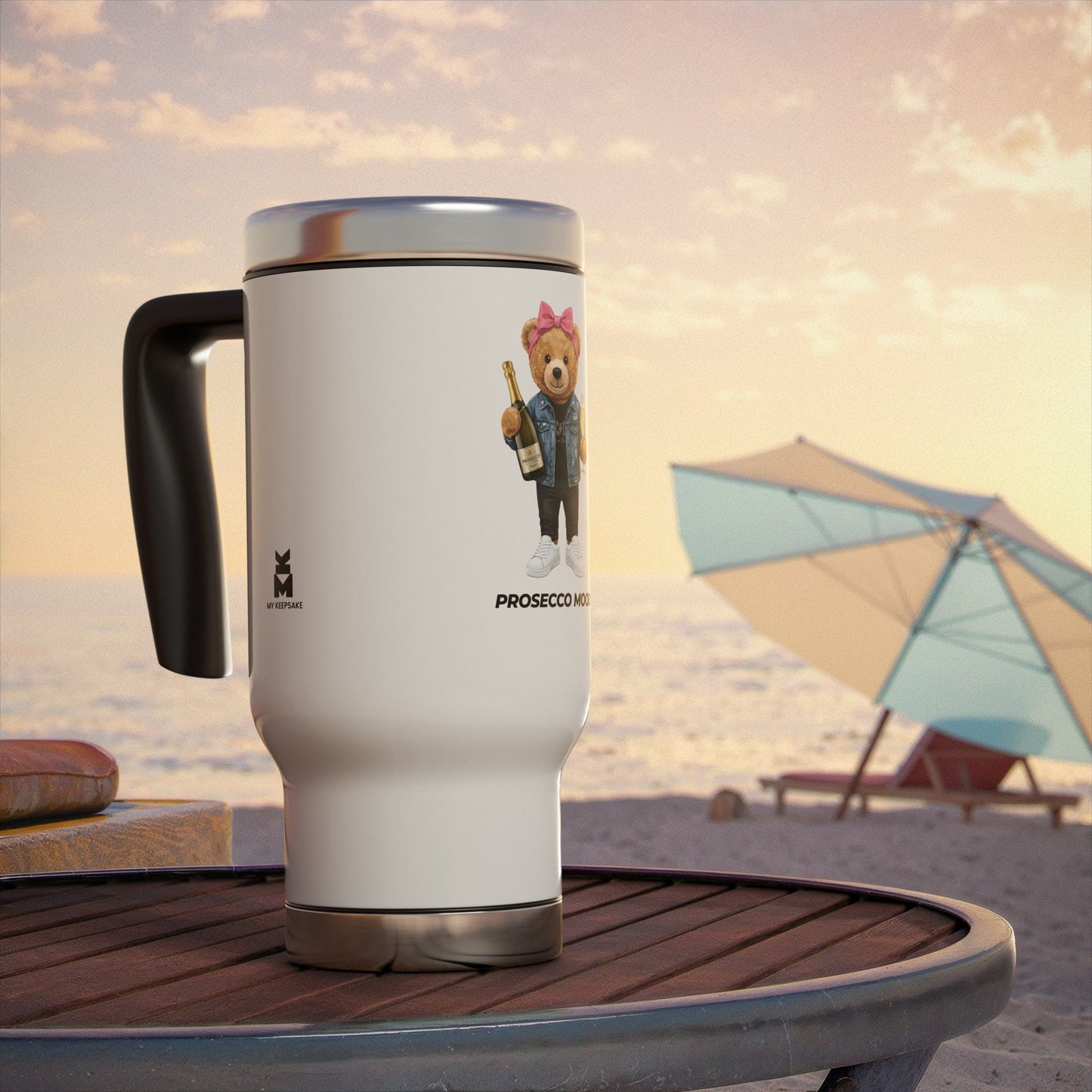 Prosecco Mood Bear Stainless Steel Travel Mug — 14oz
