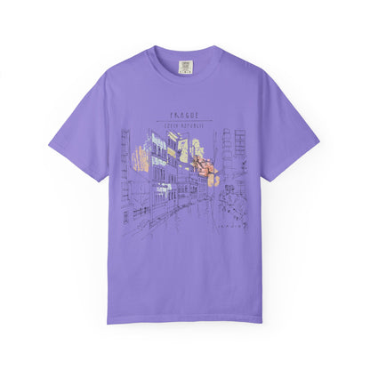 Prague Old Town Sketch T-Shirt | Unisex Vintage Garment-Dyed Tee | Travel Souvenir from Czech Republic