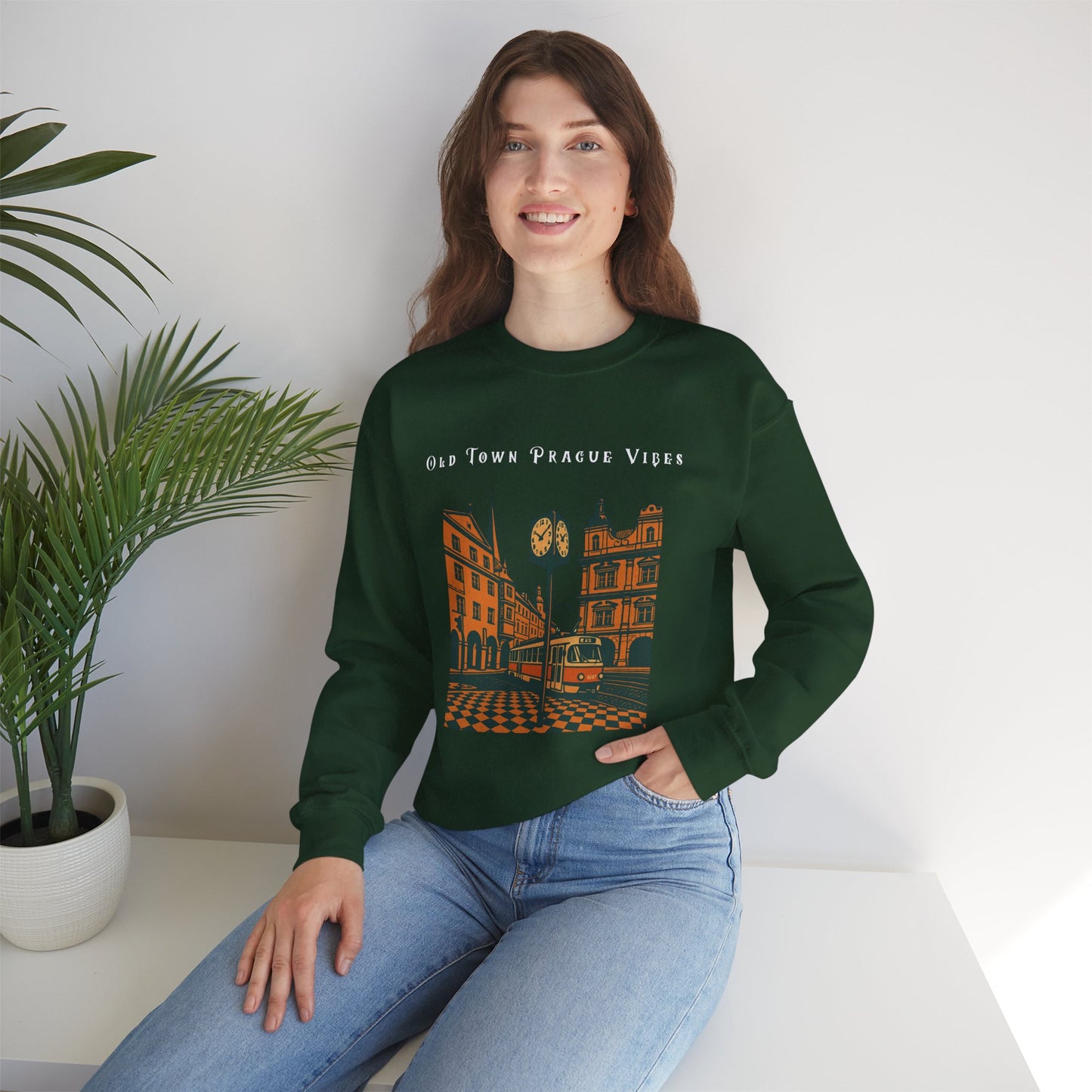 Prague Old Town Sweatshirt  Vintage Czech Republic Crewneck  Travel Souvenir Gift
