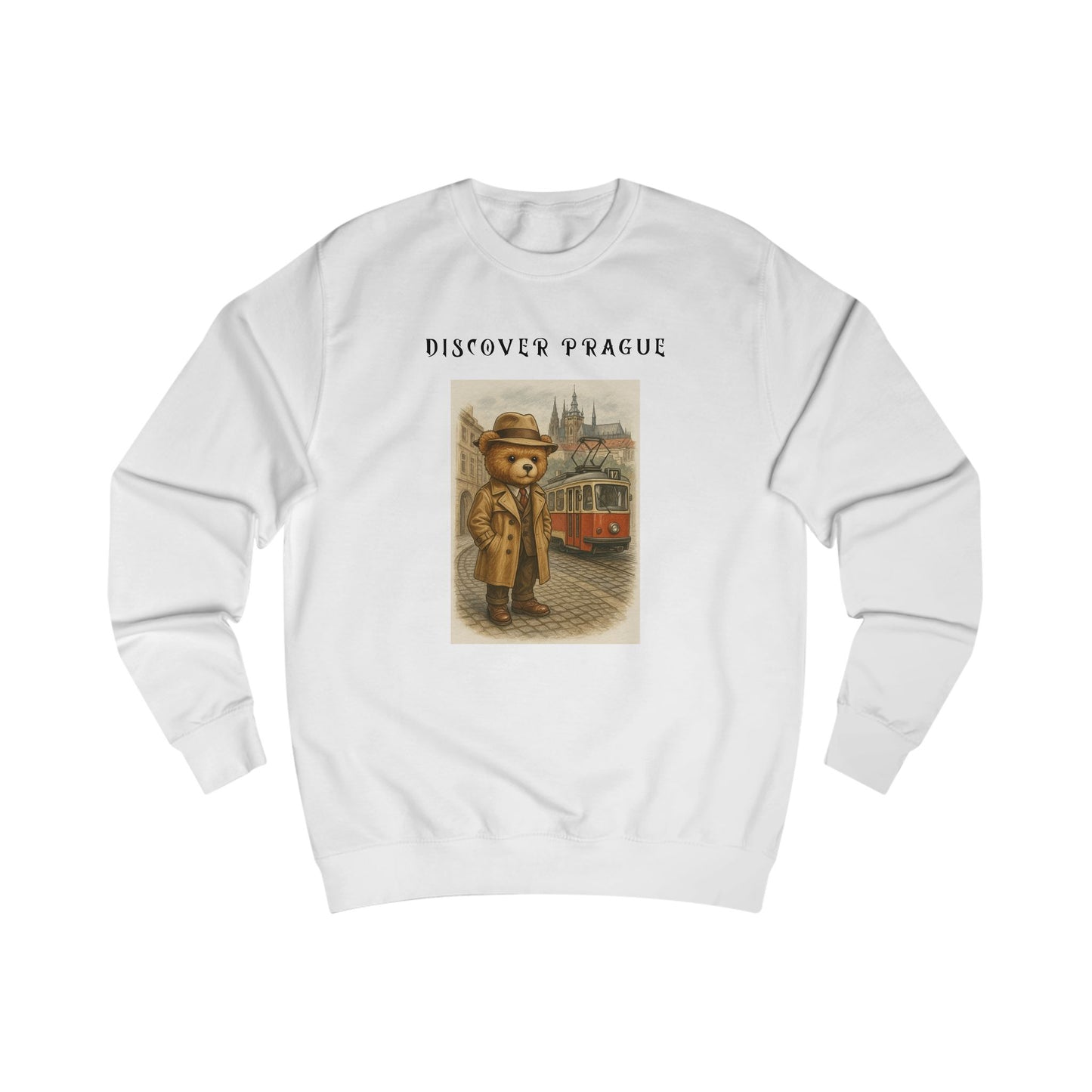 Discover Prague Sweatshirt - Vintage Bear Tram Graphic