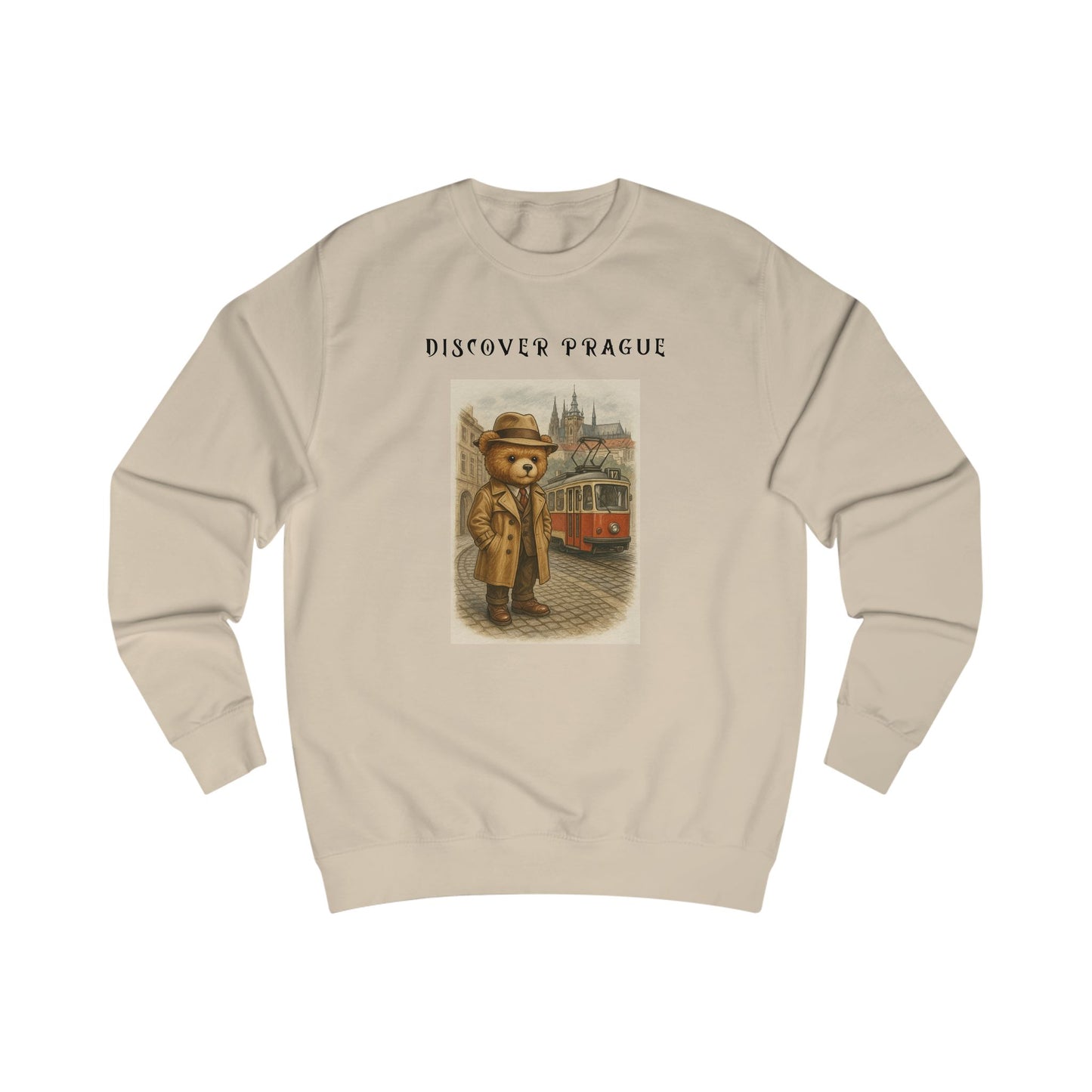 Discover Prague Sweatshirt - Vintage Bear Tram Graphic