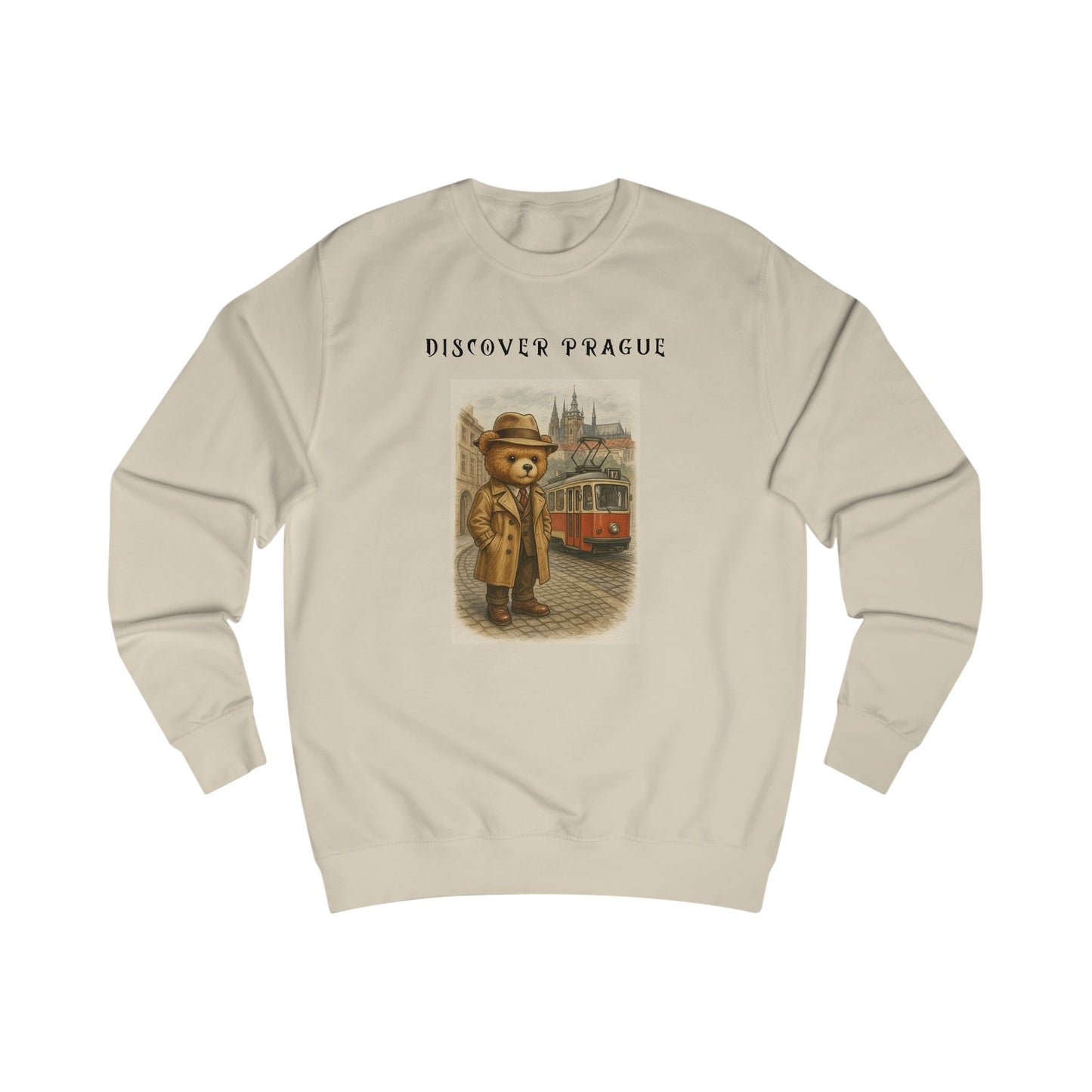 Discover Prague Sweatshirt - Vintage Bear Tram Graphic