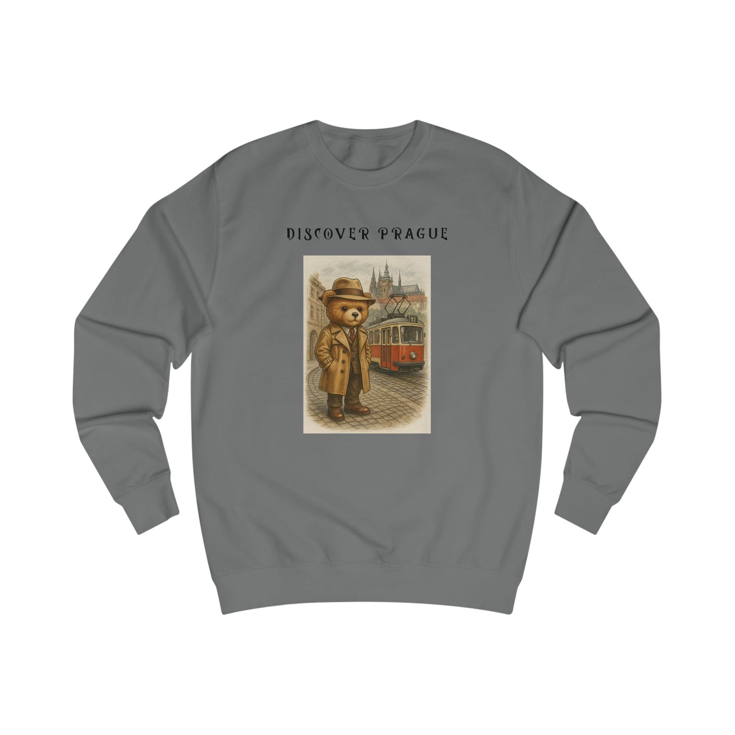 Discover Prague Sweatshirt - Vintage Bear Tram Graphic