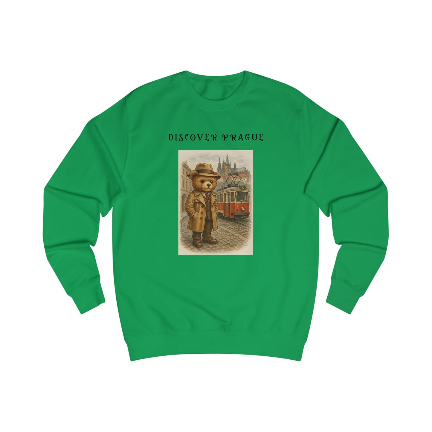 Discover Prague Sweatshirt - Vintage Bear Tram Graphic