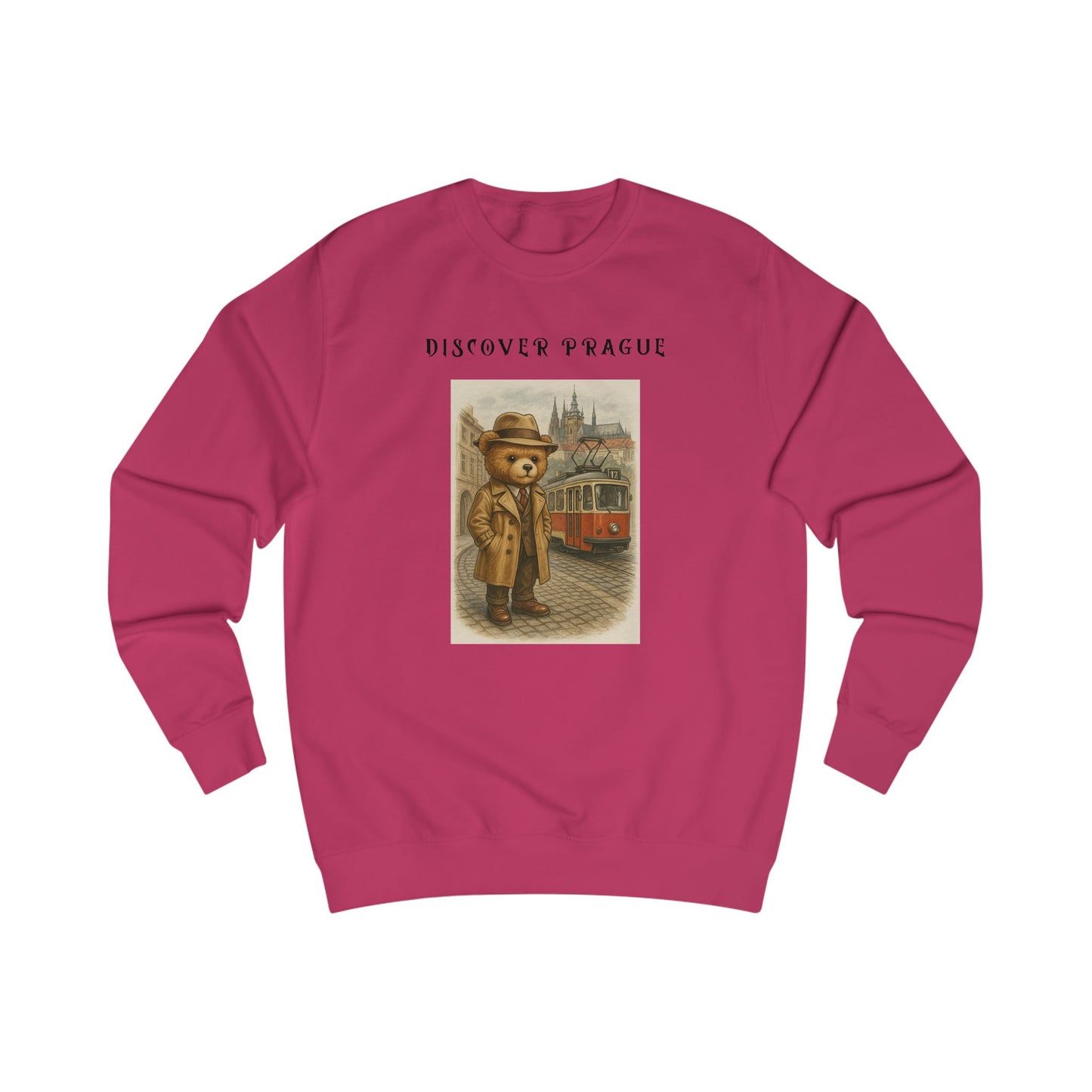 Discover Prague Sweatshirt - Vintage Bear Tram Graphic