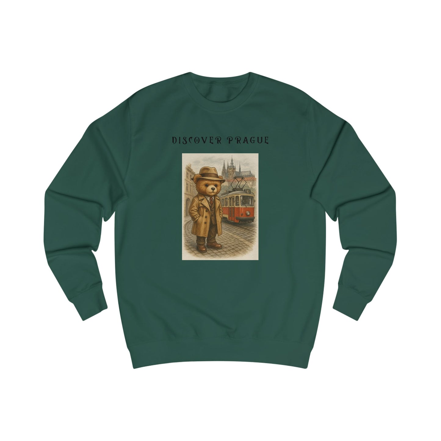 Discover Prague Sweatshirt - Vintage Bear Tram Graphic