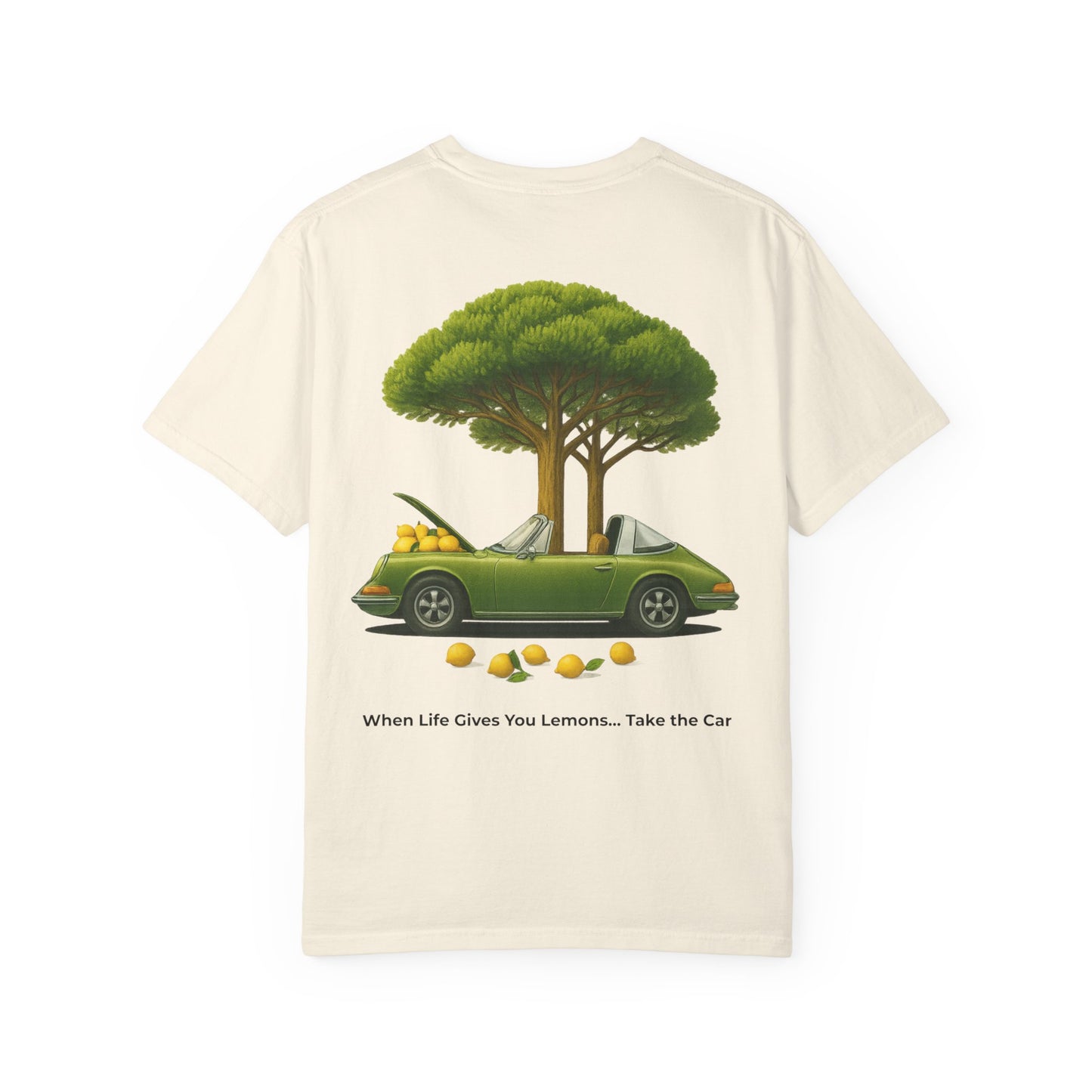 Lemon Tree Car T-Shirt – Vintage Green Graphic Garment-Dyed Tee