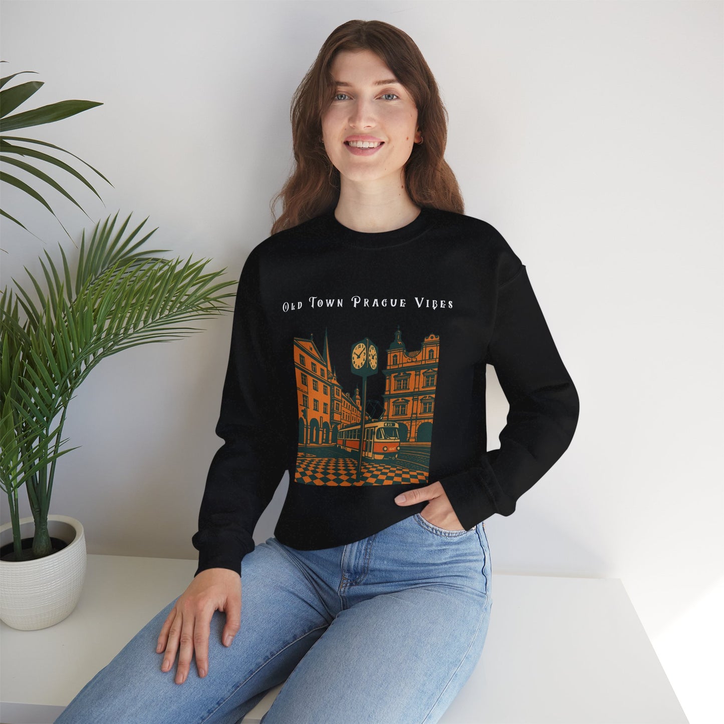 Prague Old Town Sweatshirt  Vintage Czech Republic Crewneck  Travel Souvenir Gift