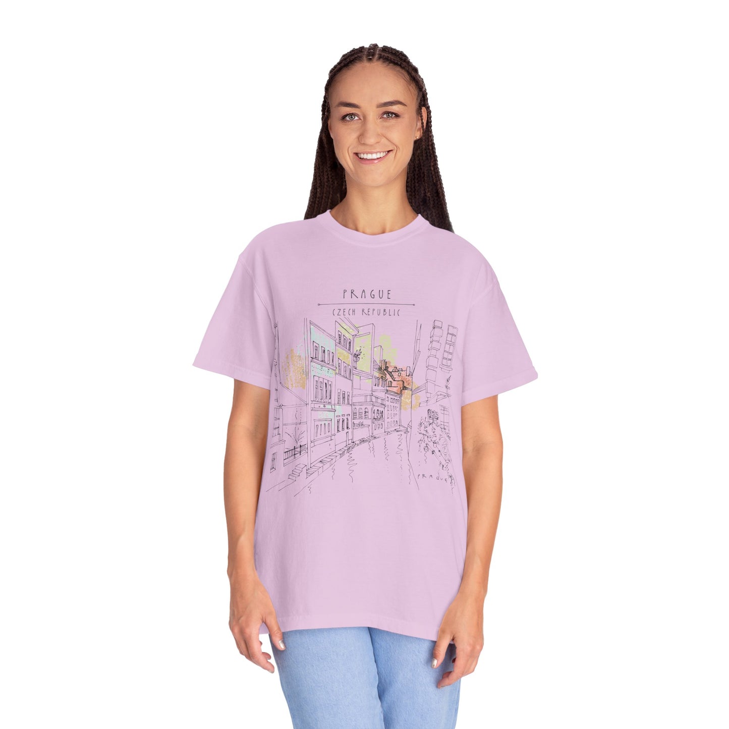 Prague Old Town Sketch T-Shirt | Unisex Vintage Garment-Dyed Tee | Travel Souvenir from Czech Republic
