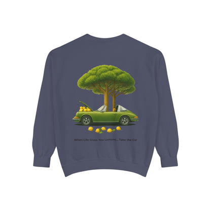 Vintage Car Graphic Crewneck Sweatshirt – Nature Scene Back Print